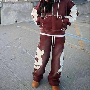 Sudadera con capucha gruesa recortada personalizada OEM para hombre, conjunto de sudaderas con capucha de lavado ácido de gran tamaño con bordado desteñido gráfico de alta calidad para hombre - Product Image 4