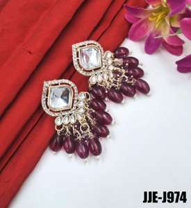 Alliage durable de boucle d'oreille de Kundan 12 couleurs paire de 1.3275 grammes bijoux traditionnels légers de mode fournisseur en ligne en gros - Product Image 6