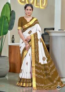 Diseñador DE ROPA DE BODA Mul Bandhni Block impreso con saris de borde Zari pesado con pieza de blusa de Maruti Fashion - Product Image 6