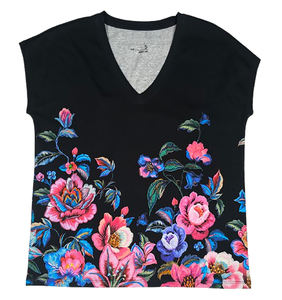 Alta calidad 100% algodón cuello en V mujer media manga camiseta ajuste Regular diseño personalizado Digital impreso Logo secado rápido transpirable BD - Product Image 5