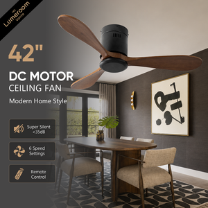 Ventilador de Techo de Perfil Bajo de 42 Pulgadas Sin Luz con Control Remoto, Ventilador Moderno de Montaje Empotrado con Motor de Corriente Continua para Dormitorio y Sala de Estar - Product Image 1