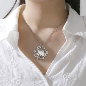 Pendentif Charme Renard Creux Plaqué Or en Argent Sterling 925 avec Moissanite, Collier Mini Fleur Vintage, Bijoux Cadeaux pour Femmes et Hommes - Product Image 4