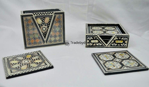 ที่รองแก้วฝังไข่มุกแม่ทำด้วยมือโดย tradebyd ของขวัญอุปกรณ์เสริมสำหรับโต๊ะอาหารสุดหรู - Product Image 2