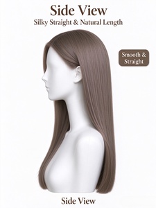 Premium 100% Human Hair Long Straight <b>Wig</b> Linen Brown Natural Hairline for Women - Product Image 4