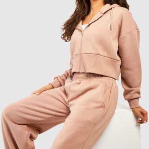 OEM crop top survêtements femmes coton polaire crop top sweats à capuche ensembles pantalons de survêtement et sweat à capuche 2 pièces ensemble femmes femmes - Product Image 3
