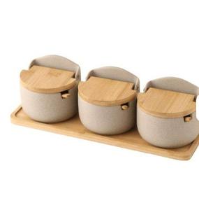 Juego de 3 Recipientes para Azúcar y Harina para Café, Recipientes de Madera Natural Blanca, Juego de Recipientes Metálicos para la Encimera de la Cocina - Product Image 1