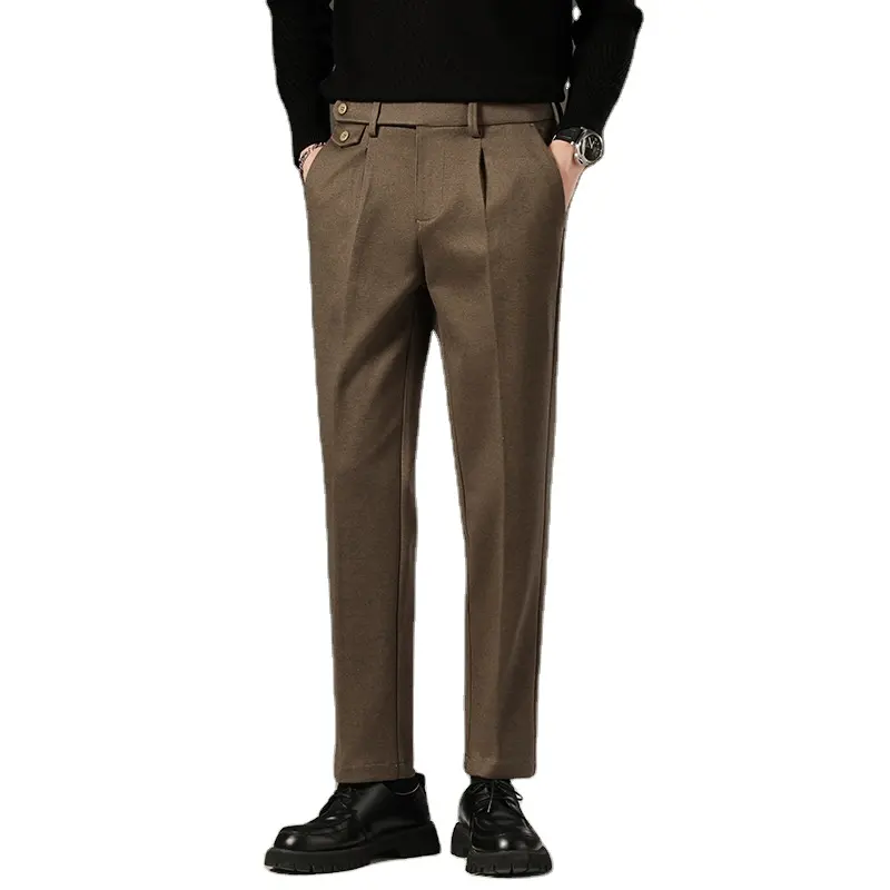 Autumn Winter Straight Business Commuting Warm Fashion Long Woolen Casual Men's Slim Pants