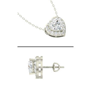 NOVAMART Fine 925 Sterling Silver Rhodium Plated <b>Valentine</b> Pendant Earring Necklace <b>Set</b> Fine Jewelry <b>Gift</b> for Women Girls with C - Product Image 2