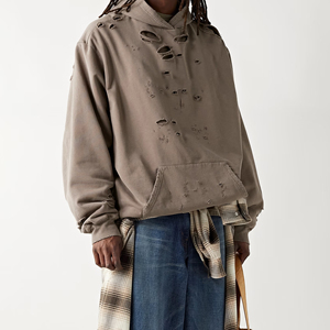 Sweat à capuche oversize tendance et usé pour hommes, imprimé vintage en pierre sur molleton, pull-over, sweat-shirts vierges en gros - Product Image 3