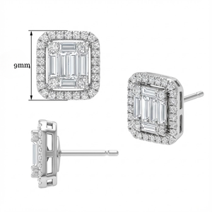 Boucles d'oreilles clous halo en diamants naturels taille baguette, or blanc massif 18 carats, cadeau de mariage pour femme - Product Image 5
