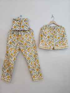 Ensemble de pyjama pour femmes en coton 100% imprimé léopard, haut à col en V à manches longues, pantalon de jogging à braguette boutonnée, coupe décontractée, été, luxe, pastel - Product Image 3