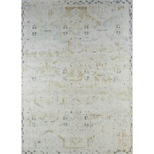 Tapis en laine noués à la main Erbe Ivory Gs-1068 pour salon, style Tabriz, motifs abstraits rectangulaires pour couloir - Product Image 1