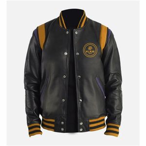 Blouson Varsity en cuir noir pour homme - Product Image 4