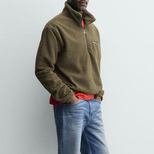 Sweat-shirt à fermeture éclair quart de tour en polaire pour homme avec manches longues et poignets élastiques, design décontracté / Service OEM pour les commandes en gros - Product Image 3