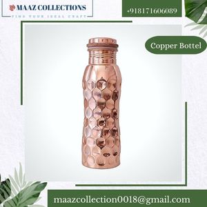 Bouteille d'eau indienne faite à la main en cuivre pur 100% Sport couleur sensible aux hautes températures fabriquée à la main - Product Image 5