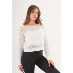 Blusa Blanca de Punto con Cuello Ancho, Estilo Casual, Colección al por Mayor - Product Image 3