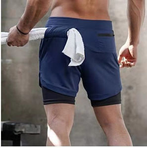 Wholesale Men's Casual Quick Dry Breathable Gym Sports Shorts Double <b>Layer</b> Workout Running Cargo <b>Mid</b> Waist Elastic Waist Custom - Product Image 6