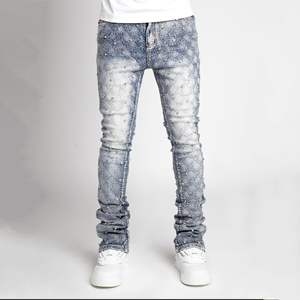 Pantalon en jean pour homme tendance 2026, coupe droite, extensible, avec perles, style décontracté - Product Image 2