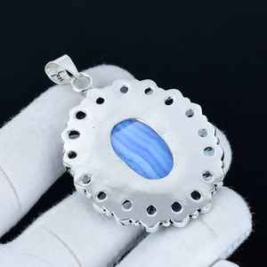 Colgante de Piedra Preciosa de Ágata Azul y Aguamarina, Plata de Ley 925 Maciza, Joyería Hecha a Mano, Cristal Boho, Alta Calidad para Niños - Product Image 2
