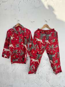 Pijama de Algodón Hecho a Mano para Mujer, Cuello en V, Manga Larga, Estampado |   Estilo Casual para Vacaciones, Suave y Transpirable - Product Image 5