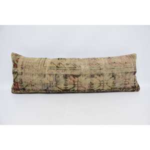 Almohada de lana de retales Kantha Floral, cojín Beige de 16x48 pulgadas, Cojín cuadrado decorativo cuadrado con estampado bordado Vintage tejido - Product Image 1