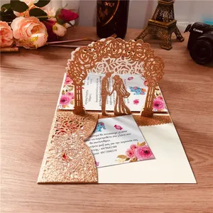 Inviti di Nozze <span class=keywords><strong>Pop</strong></span>-up in Avorio con Taglio Laser, Arco Nuziale e Tasca, Elegante Invito 3D <span class=keywords><strong>Pop</strong></span>-up per Matrimonio - Product Image 1