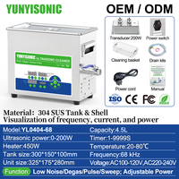 Limpiador Ultrasónico Eléctrico de Laboratorio de Sobremesa de 68 kHz y 4.5 L con Modo de Pulso y Pantalla de Corriente para Cristalería, Cuvetas y Material de Laboratorio