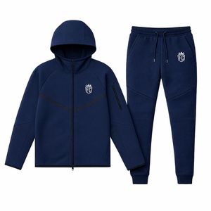 Mens Tech Fleece Windrunner Full-Zip Hooded Jacket and Joggers Tracksuit Sweatsuit <b>Navy</b> Blue Athletic Training Activewear Set - Product Image 1