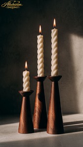 Ensemble de 3 porte-bougies en bois faits à la main de luxe, support décoratif pour bougies ALABANZA ENTERPRISES pour la maison, la décoration de table de mariage - Product Image 3