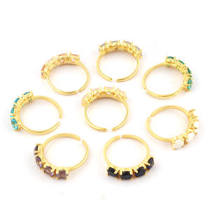 Top designs-bague cadeau d'anniversaire, petite pierre ronde, topaze bleue, quartz, laiton massif, plaqué or 24k, bague réglable pour elle - Product Image 6