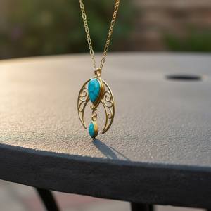 Collar con Colgante de Oro con Piedras Preciosas de Turquesa en Forma de Lágrima - Product Image 3