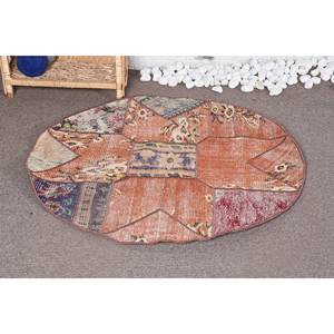 Tapis en laine patchwork orange vintage 3.3x3,4 pieds Style turc motif rectangle de grande surface pour l'été pour l'entrée tapis de chambre d'adolescent - Product Image 2