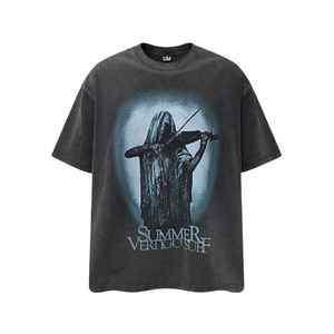 T-shirts pour hommes personnalisés 100% coton lourd Y2k High Street Vintage col rond avec tissu respirant à séchage rapide - Product Image 1