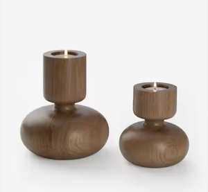 Portavelas de madera decorativo hecho a mano único, soporte de vela de estilo moderno de Color marrón para Decoración de mesa de boda - Product Image 1