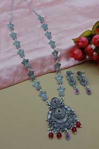 DERNIER DESIGNER À LA MODE ABD TRADITIONNEL OXYDSIDE ARGENT NOIR MENTAL BIJOUX LONG PENDENTIF COLLIER ENSEMBLE POUR FEMMES ET FILLES - Product Image 4