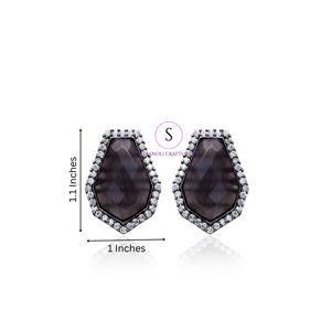 Indien traditionnel de haute qualité élégant gris cristal pierres précieuses goujon argent oxydé boucle d'oreille bijoux de mode pour les femmes et les filles - Product Image 1