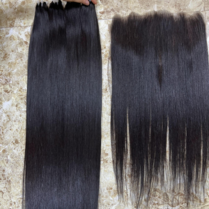 Extensiones de Cabello Humano Remy Indio, Tejido Completo, Doble Trama a Máquina, Cabello Liso Negro en Paquetes - Product Image 1