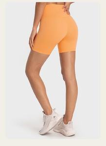 Short de yoga taille haute motif solide à la mode pour femmes coloré cravate-teinture taille élastique vêtements de sport d'été Spandex/Nylon Leggings - Product Image 4
