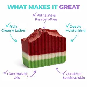 Savon artisanal au lait de chèvre parfumé à la pastèque juteuse 100g, soin de la peau, anti-acné et éclaircissant, parfum de lys - Product Image 4