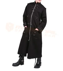 Trench lungo Punk in cotone stile vittoriano catene fibbia cappotto Fetish costumi cappotti gotici personalizzati da uomo