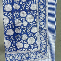 Nappe en pur coton, couvre-table de mariage, tendance 2025, imprimé floral bleu, imprimé floral indien à la main, 100% coton