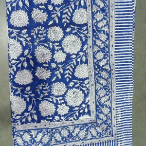 Nappe en pur coton, couvre-table de mariage, tendance 2025, imprimé floral bleu, imprimé floral indien à la main, 100% coton - Product Image 1