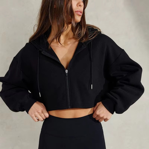 Sudadera con capucha de gran tamaño recortada para mujer, Top corto con capucha, suéter informal de invierno con cuello alto y cremallera, sudaderas cortas para mujer - Product Image 6