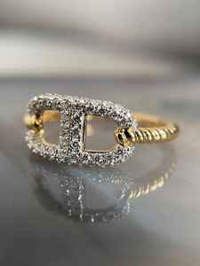 Bague à boucle en moissanite plaquée or, sertie pavé, en argent 925, cadeau pour anniversaire de mariage, fête, bijou raffiné, surprise pour elle - Product Image 2