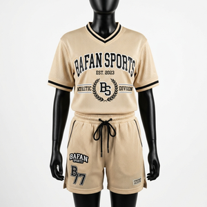 ชุดเซ็ตเสื้อยืดและกางเกงขาสั้นผ้าโพลีเอสเตอร์ระบายอากาศได้ดี พรีเมียม 155 GSM สีครีม สไตล์สปอร์ต สำหรับผู้หญิง พร้อมปักโลโก้ตามสั่ง - Product Image 5