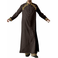 Abaya musulmane pour homme en coton marron de qualité supérieure, longueur cheville, respirante, cadeau de Ramadan avec poche poitrine