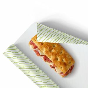 Anti-grease food paper Polythene 45 gr. white - Personalized white background and 1/2 color logo - 2 colors - Product Image 1