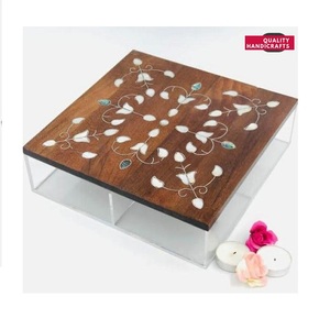 Boîte-cadeau de luxe en bois d'acacia de style arabe rectangulaire en gros, incrustation de nacre, acrylique, artisanat de rangement - Product Image 4