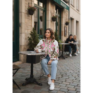 Veste en coton Suzani ivoire brodée à la main Zafira, style universitaire, logo personnalisé, couleur olive fuchsia, taille XL, pour les manteaux printemps-hiver - Product Image 6