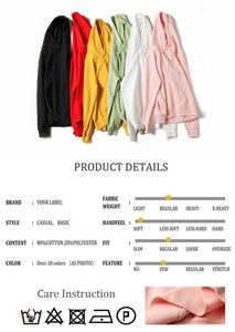 Sweatshirts à capuche d'hiver unisexes à manches longues 100% coton, couleur unie, logo de broderie imprimé personnalisé, sweat à capuche uni pour hommes et femmes - Product Image 5